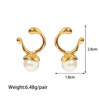 1 Pair Simple Style Irregular Three-Dimensional Inlay 304 Stainless Steel Artificial Pearls 18K Gold Plated Drop Earrings