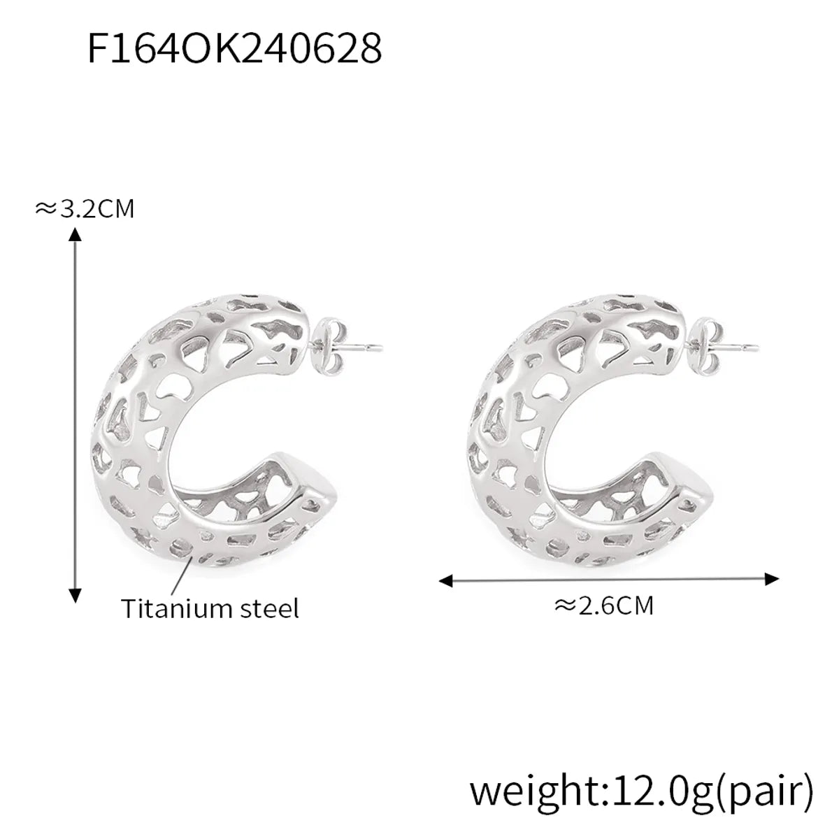 1 Pair Simple Style Korean Style C Shape Heart Shape Plating Hollow Out 304 Stainless Steel 18K Gold Plated Ear Studs