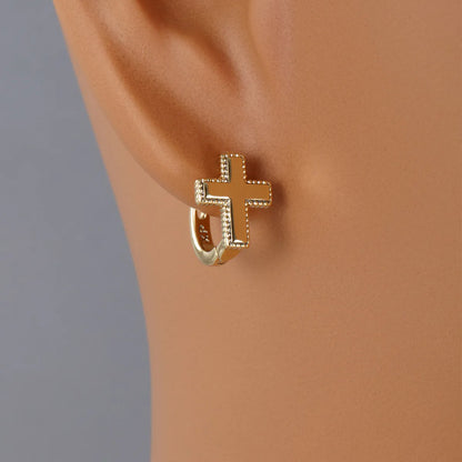 1 Pair Simple Style Korean Style Geometric Cross Plating Inlay Copper Artificial Gemstones 18K Gold Plated Earrings