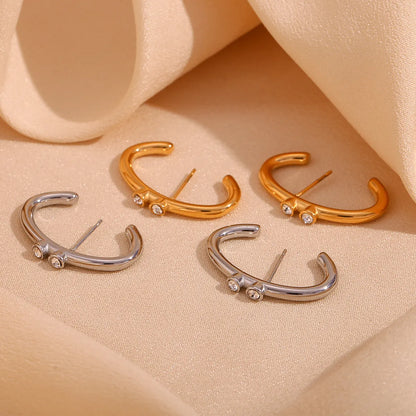 1 Pair Simple Style Korean Style Geometric Plating Inlay Stainless Steel Rhinestones 18k Gold Plated Ear Studs