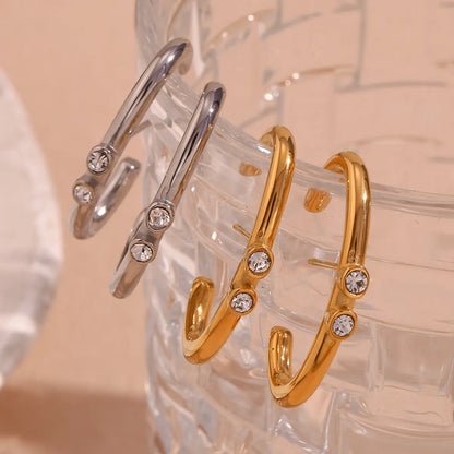 1 Pair Simple Style Korean Style Geometric Plating Inlay Stainless Steel Rhinestones 18k Gold Plated Ear Studs