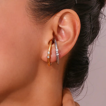 1 Pair Simple Style Korean Style Geometric Plating Inlay Stainless Steel Rhinestones 18k Gold Plated Ear Studs