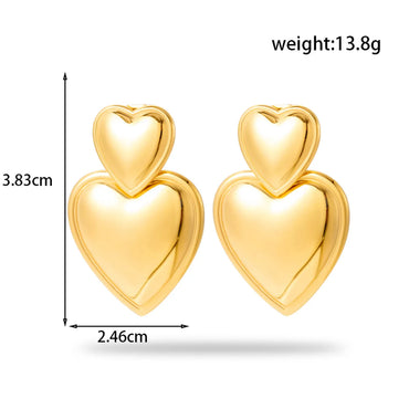 1 Pair Simple Style Korean Style Heart Shape Stainless Steel 18k Gold Plated Drop Earrings