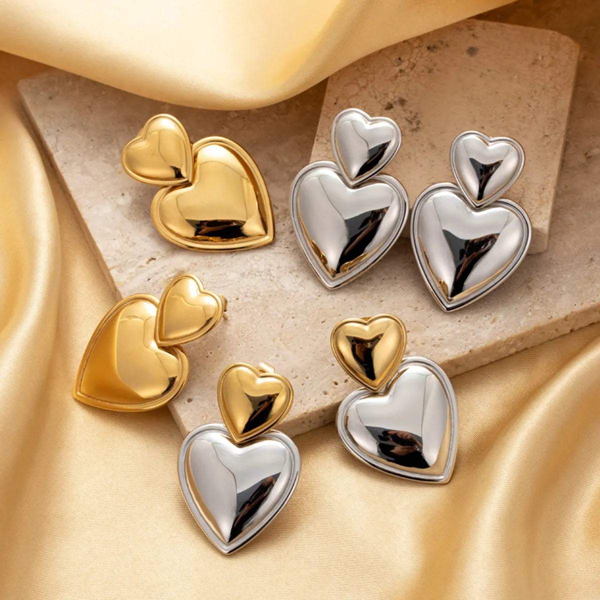 1 Pair Simple Style Korean Style Heart Shape Stainless Steel 18k Gold Plated Drop Earrings