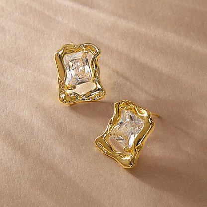 1 Pair Simple Style Korean Style Square Inlay Copper Zircon Ear Studs