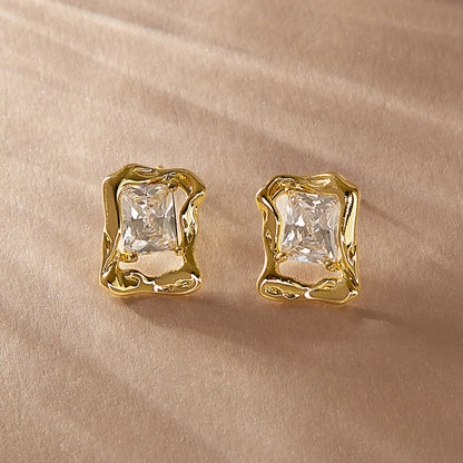 1 Pair Simple Style Korean Style Square Inlay Copper Zircon Ear Studs