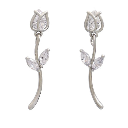 1 Pair Simple Style Leaf Flower Inlay Copper Zircon Ear Studs