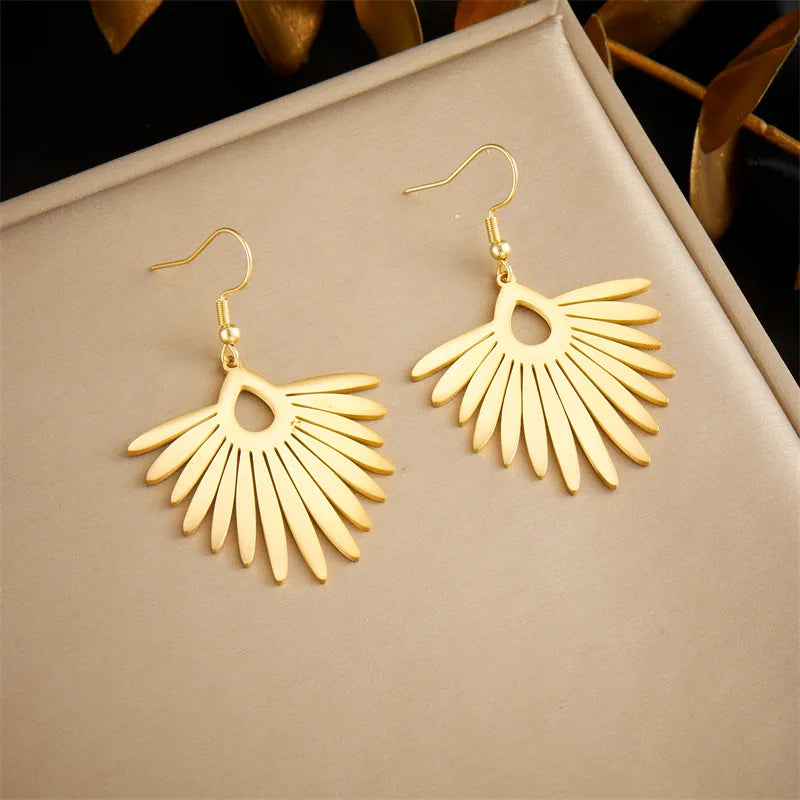 1 Pair Simple Style Leaf Palm Tree 304 Stainless Steel 18K Gold Plated Drop Earrings