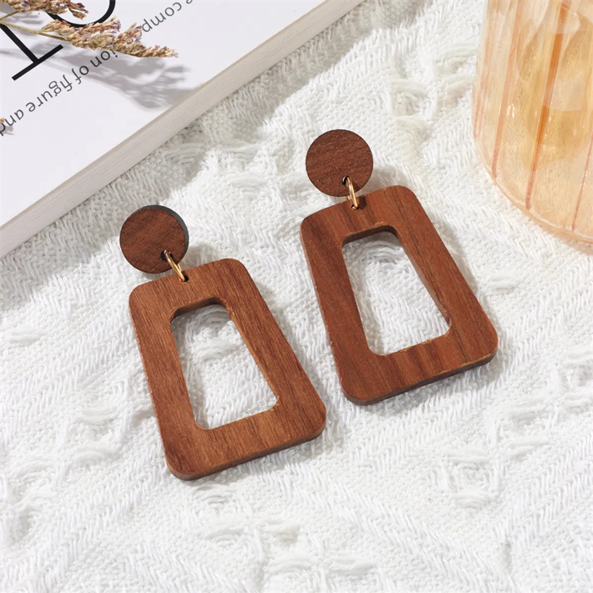 1 Pair Simple Style Leaf Patchwork Wood Drop Earrings