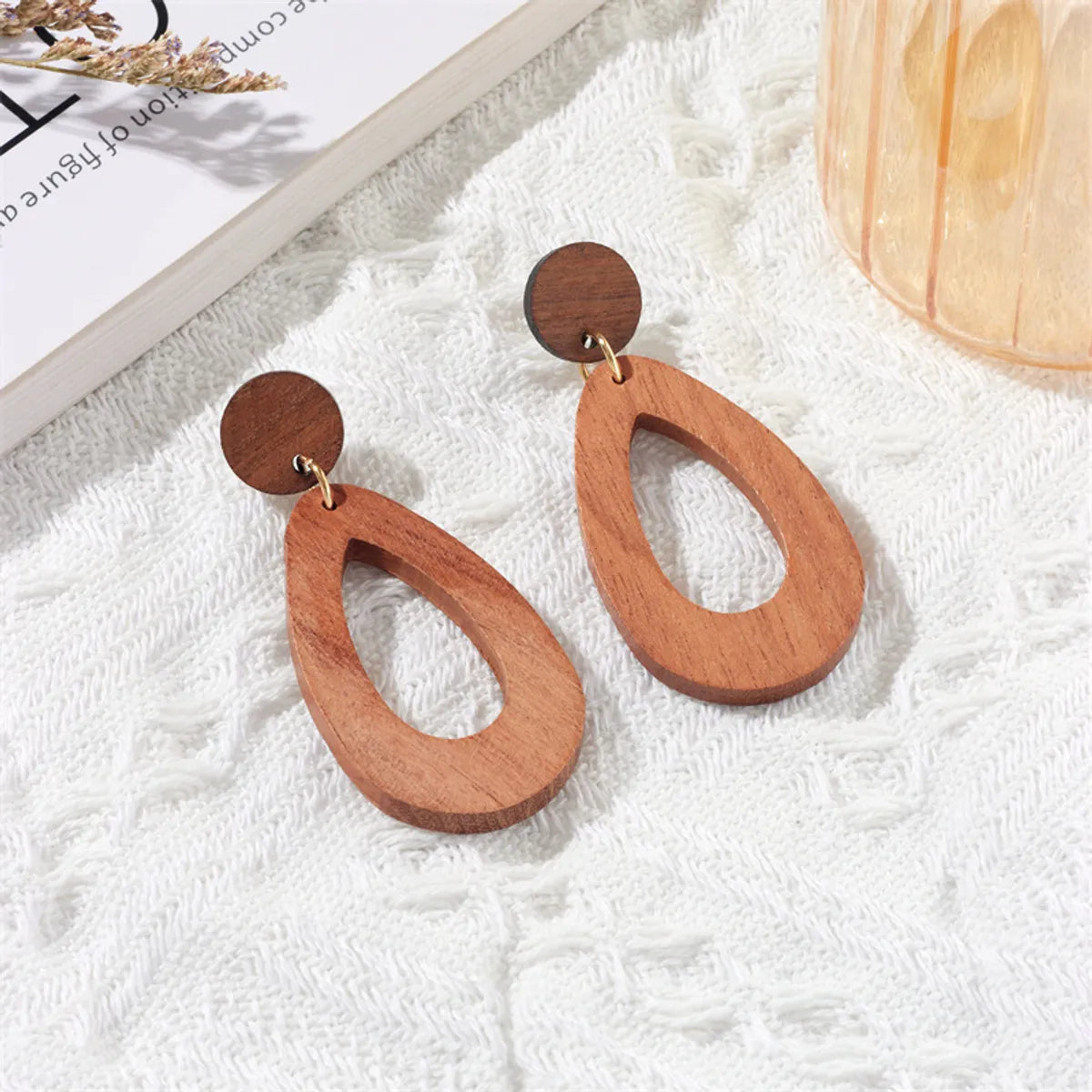 1 Pair Simple Style Leaf Patchwork Wood Drop Earrings