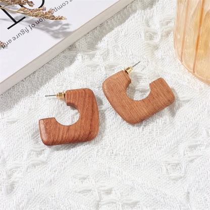 1 Pair Simple Style Leaf Patchwork Wood Drop Earrings