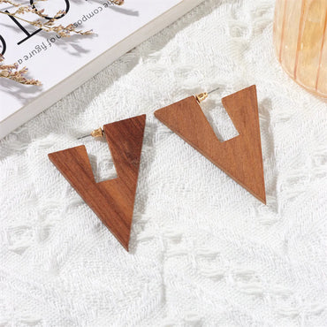 1 Pair Simple Style Leaf Patchwork Wood Drop Earrings