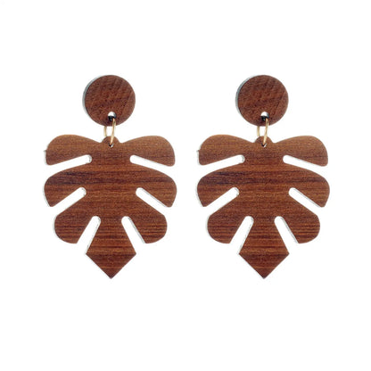 1 Pair Simple Style Leaf Patchwork Wood Drop Earrings