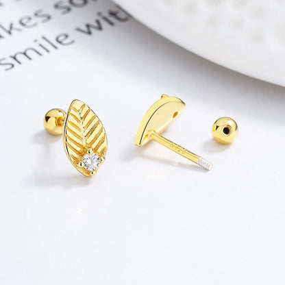 1 Pair Simple Style Leaf Plating Inlay Sterling Silver Artificial Gemstones Ear Studs