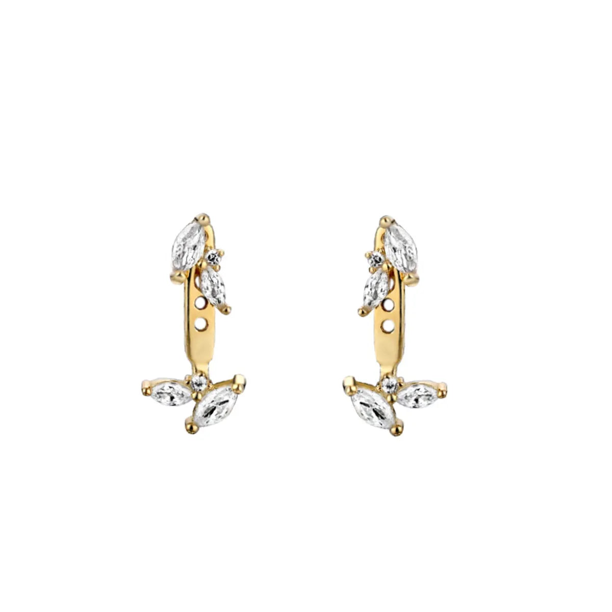 1 Pair Simple Style Leaf Plating Inlay Sterling Silver Zircon Ear Studs