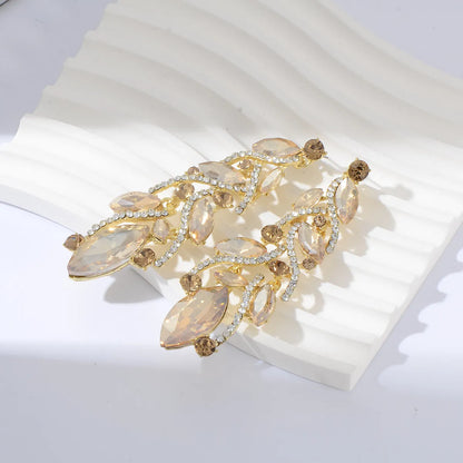 1 Pair Simple Style Leaf Plating Rhinestone Drop Earrings