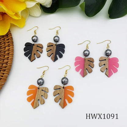 1 Pair Simple Style Leaf Wood Women's Drop Earrings