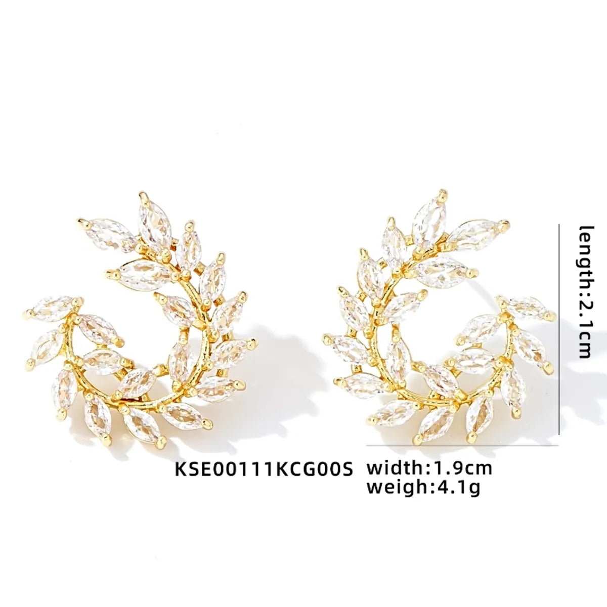 1 Pair Simple Style Leaves Hollow Out Inlay Copper Zircon Ear Studs