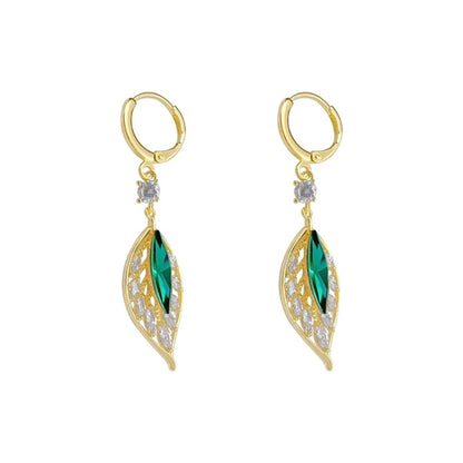 1 Pair Simple Style Leaves Inlay Alloy Zircon Drop Earrings