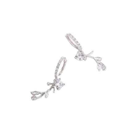 1 Pair Simple Style Leaves Inlay Sterling Silver Zircon Drop Earrings