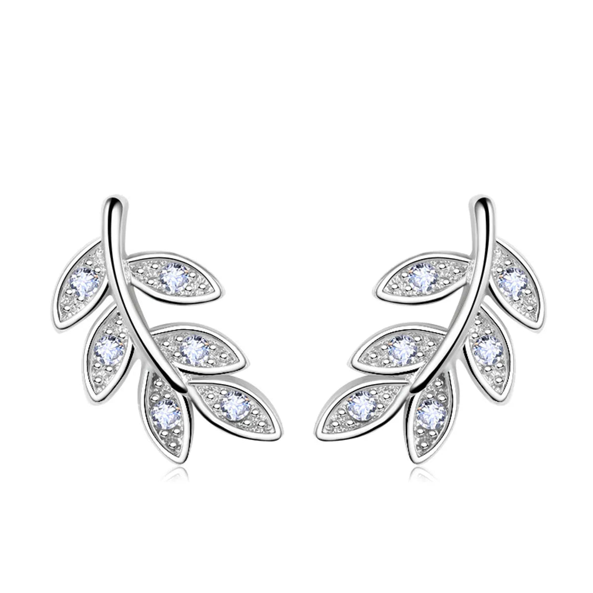 1 Pair Simple Style Leaves Plating Inlay Copper Zircon White Gold Plated Ear Studs