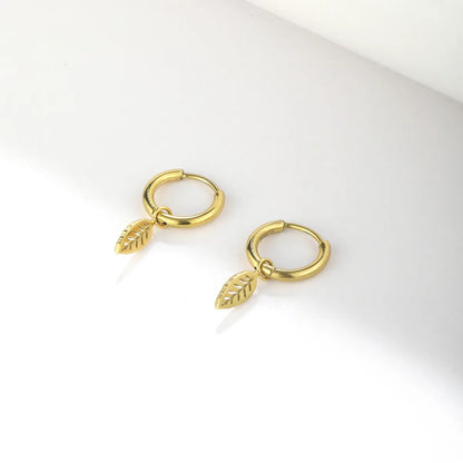 1 Pair Simple Style Leaves Plating Inlay Stainless Steel Artificial Diamond Drop Earrings