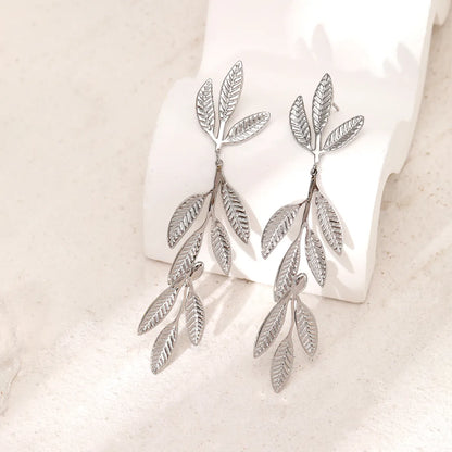 1 Pair Simple Style Leaves Plating Stainless Steel Gold Plated Drop Earrings