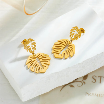 1 Pair Simple Style Leaves Plating Titanium Steel 18k Gold Plated Drop Earrings