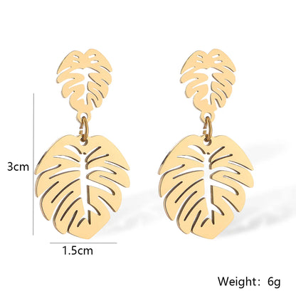 1 Pair Simple Style Leaves Plating Titanium Steel 18k Gold Plated Drop Earrings