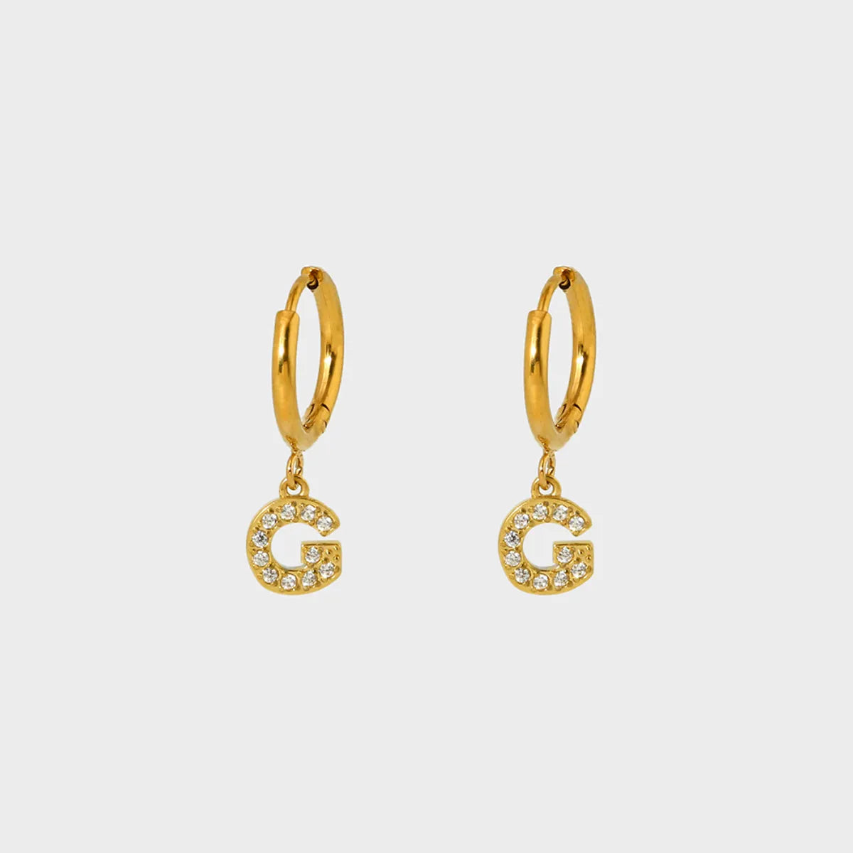 1 Pair Simple Style Letter Inlay 304 Stainless Steel Zircon 18K Gold Plated Drop Earrings