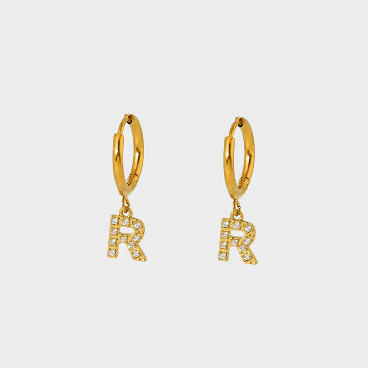 1 Pair Simple Style Letter Inlay 304 Stainless Steel Zircon 18K Gold Plated Drop Earrings