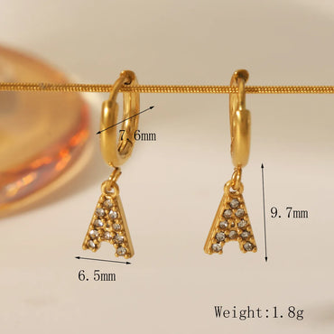 1 Pair Simple Style Letter Inlay 304 Stainless Steel Zircon 18K Gold Plated Drop Earrings