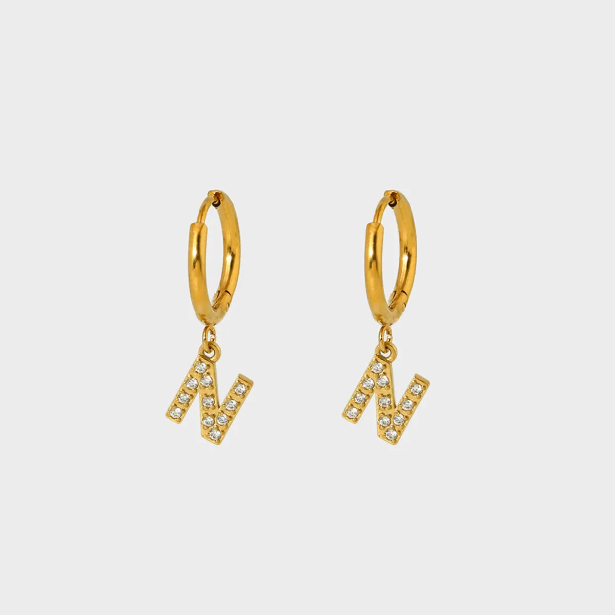 1 Pair Simple Style Letter Inlay 304 Stainless Steel Zircon 18K Gold Plated Drop Earrings