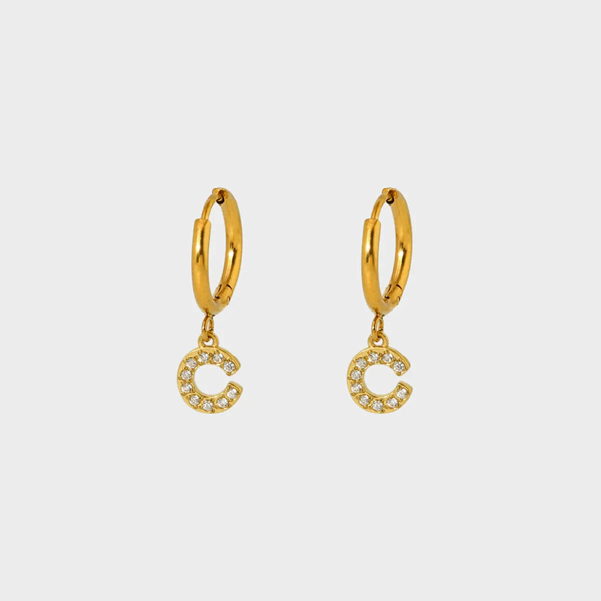 1 Pair Simple Style Letter Inlay 304 Stainless Steel Zircon 18K Gold Plated Drop Earrings