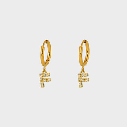 1 Pair Simple Style Letter Inlay 304 Stainless Steel Zircon 18K Gold Plated Drop Earrings