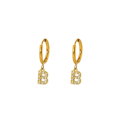 1 Pair Simple Style Letter Inlay 304 Stainless Steel Zircon 18K Gold Plated Drop Earrings