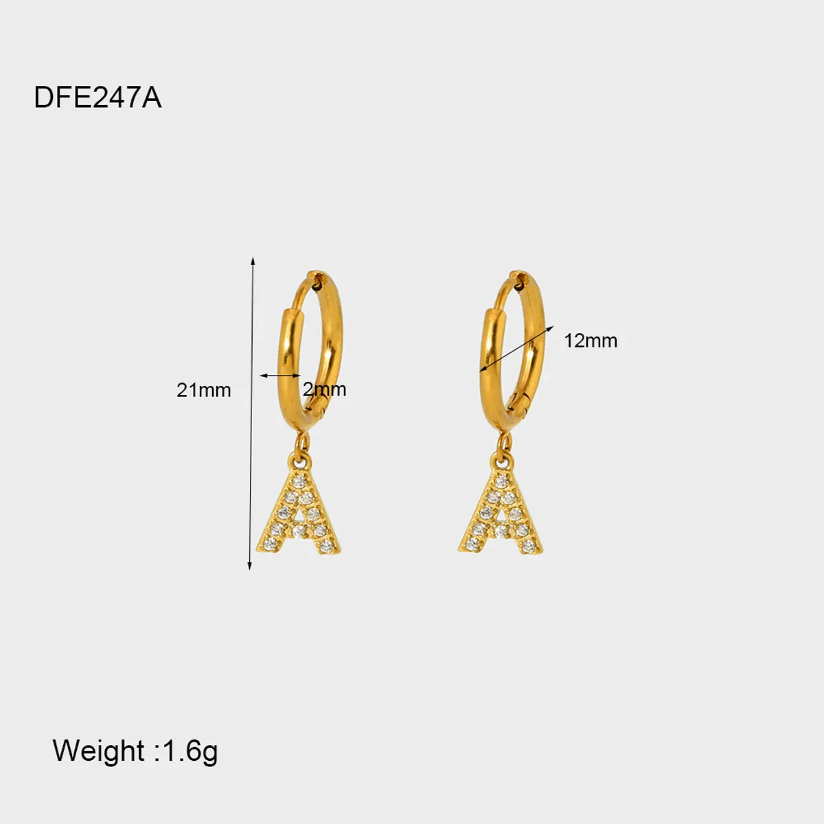 1 Pair Simple Style Letter Inlay 304 Stainless Steel Zircon 18K Gold Plated Drop Earrings