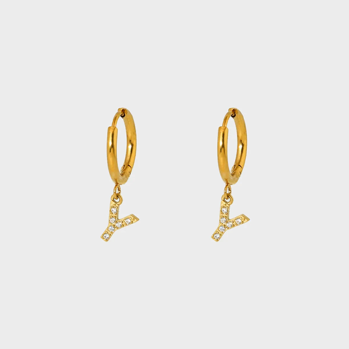 1 Pair Simple Style Letter Inlay 304 Stainless Steel Zircon 18K Gold Plated Drop Earrings