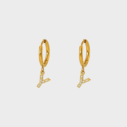 1 Pair Simple Style Letter Inlay 304 Stainless Steel Zircon 18K Gold Plated Drop Earrings