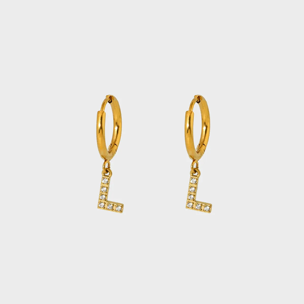 1 Pair Simple Style Letter Inlay 304 Stainless Steel Zircon 18K Gold Plated Drop Earrings