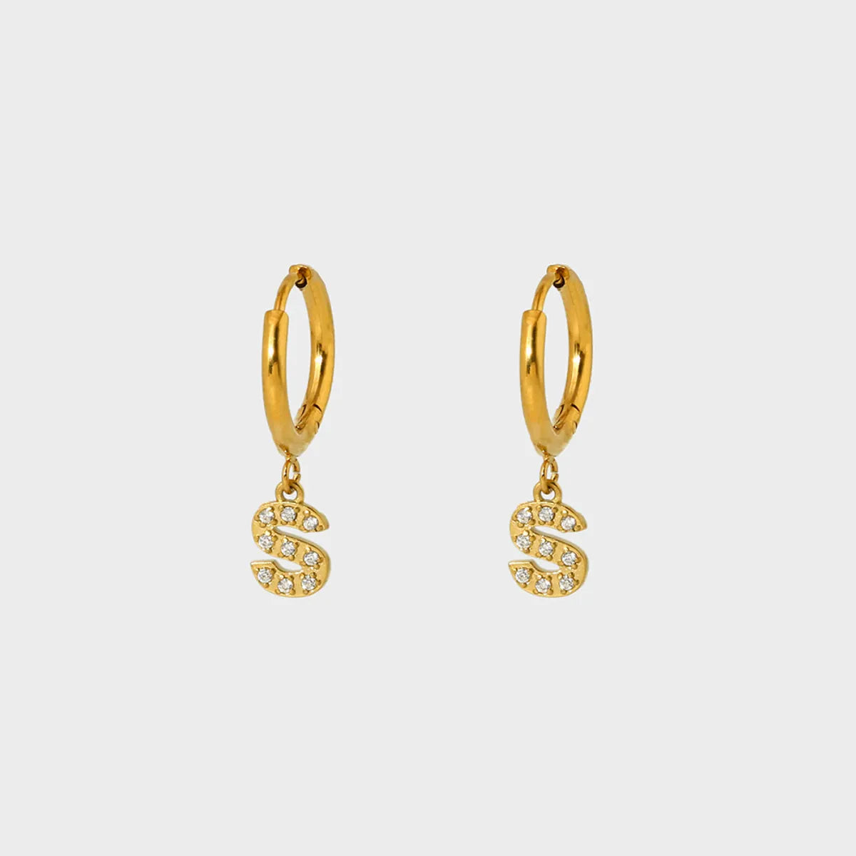 1 Pair Simple Style Letter Inlay 304 Stainless Steel Zircon 18K Gold Plated Drop Earrings