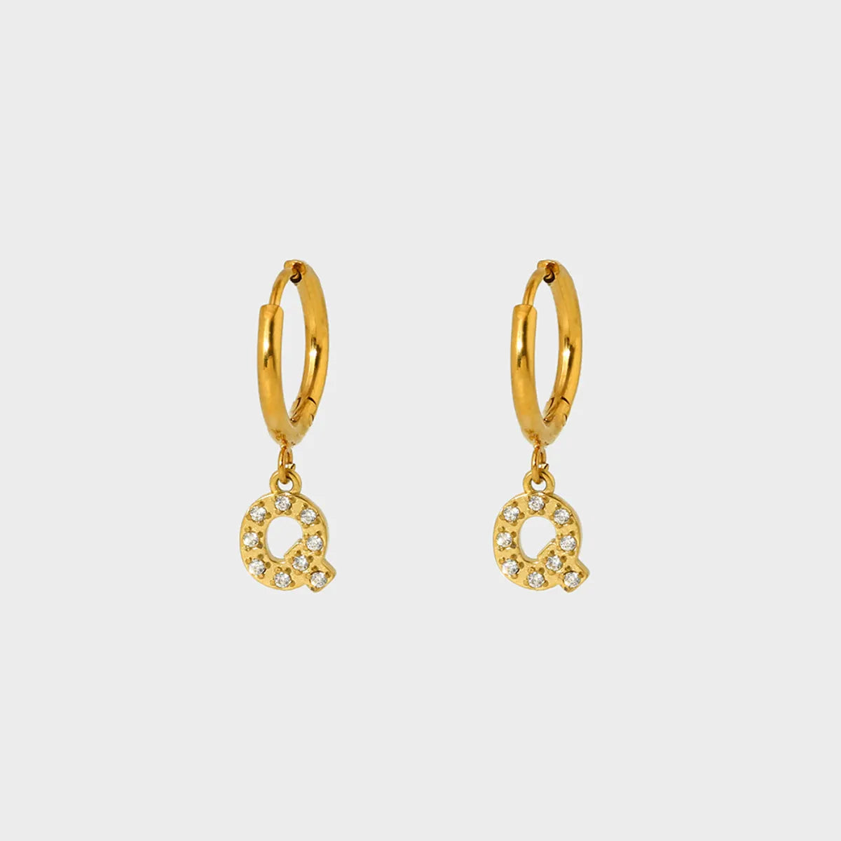 1 Pair Simple Style Letter Inlay 304 Stainless Steel Zircon 18K Gold Plated Drop Earrings