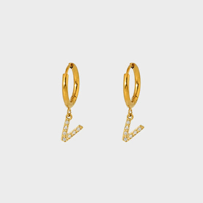 1 Pair Simple Style Letter Inlay 304 Stainless Steel Zircon 18K Gold Plated Drop Earrings