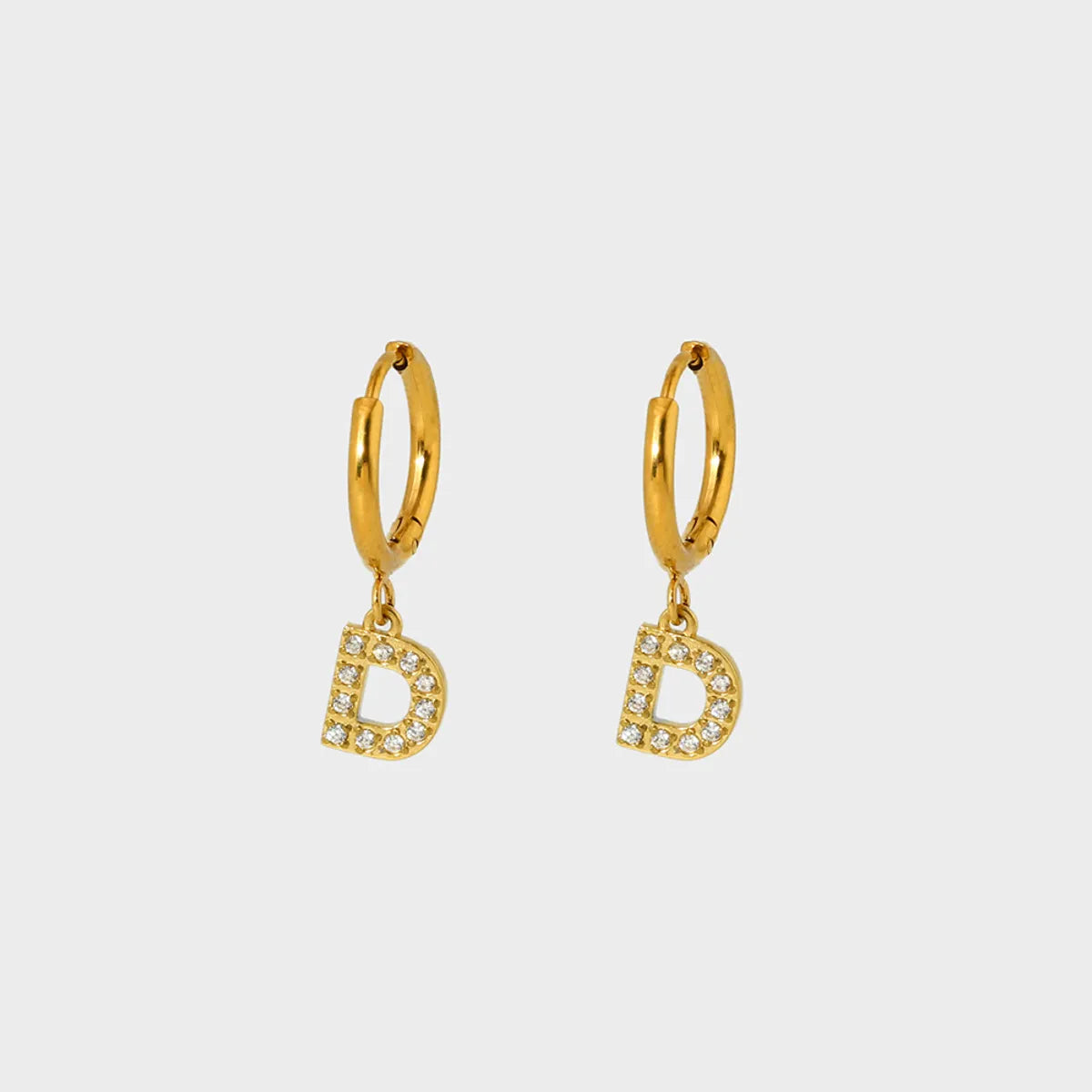 1 Pair Simple Style Letter Inlay 304 Stainless Steel Zircon 18K Gold Plated Drop Earrings