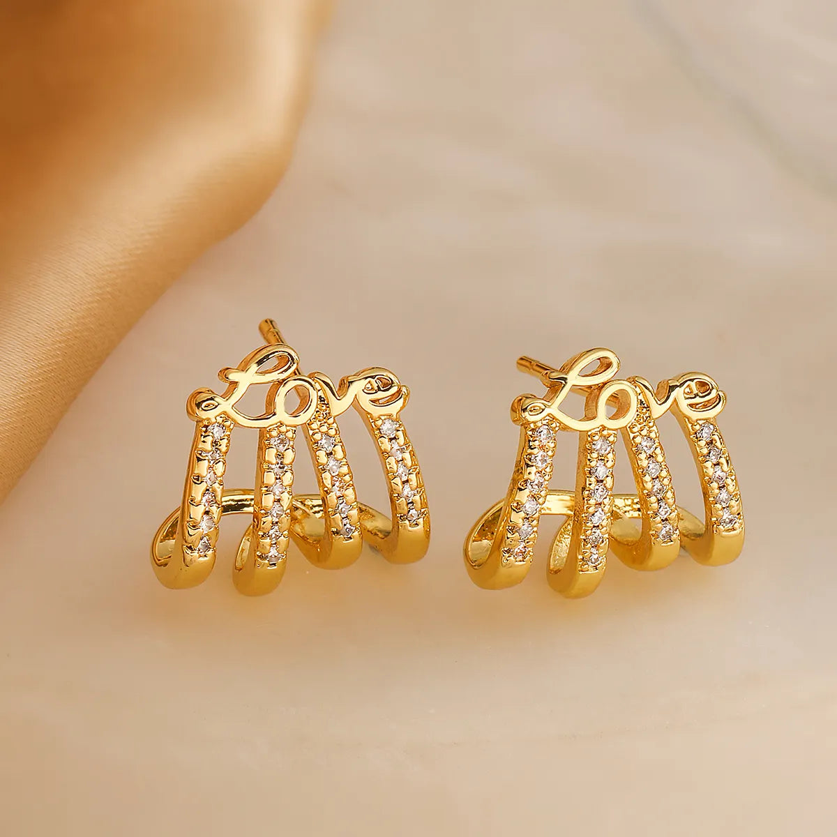 1 Pair Simple Style Letter Inlay Copper Zircon 18K Gold Plated Ear Studs