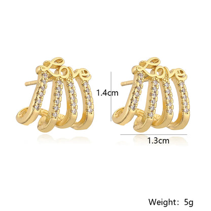 1 Pair Simple Style Letter Inlay Copper Zircon 18K Gold Plated Ear Studs