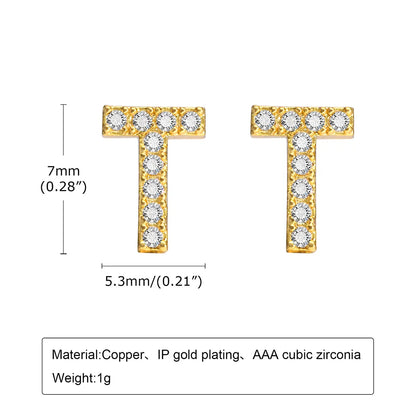 1 Pair Simple Style Letter Inlay Copper Zircon Ear Studs