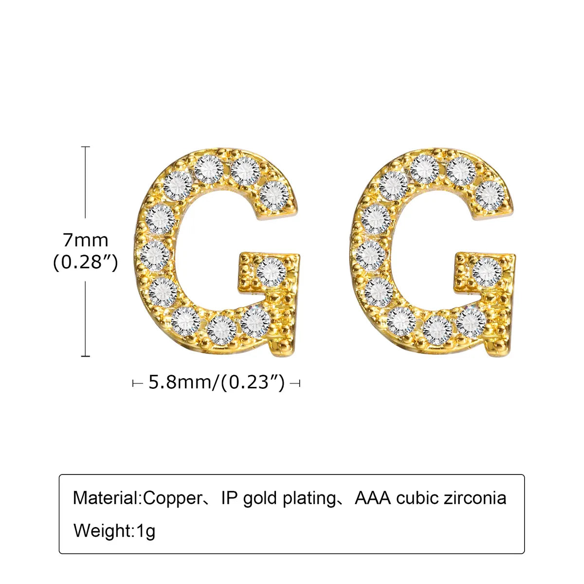 1 Pair Simple Style Letter Inlay Copper Zircon Ear Studs