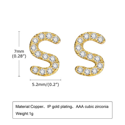 1 Pair Simple Style Letter Inlay Copper Zircon Ear Studs