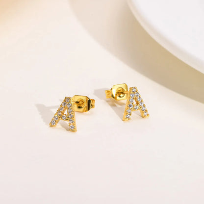 1 Pair Simple Style Letter Inlay Copper Zircon Ear Studs